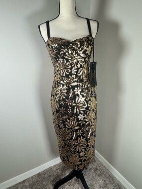 Bronx & Banco Louise Midi Dress | Gold & Silver Sequin Floral | S
